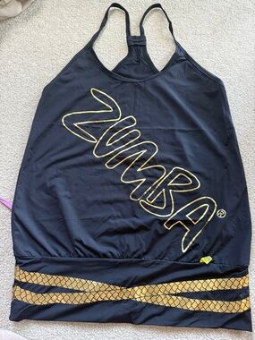 Zumba Fitness Black & Gold Logo Racerback One-Piece Swim